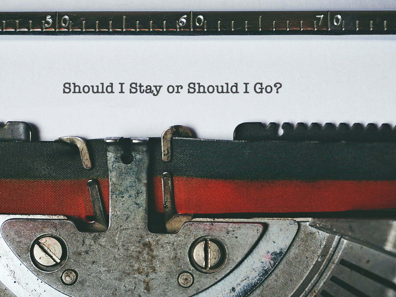 Typewriter with Should I Stay or Should I Go? written on the paper